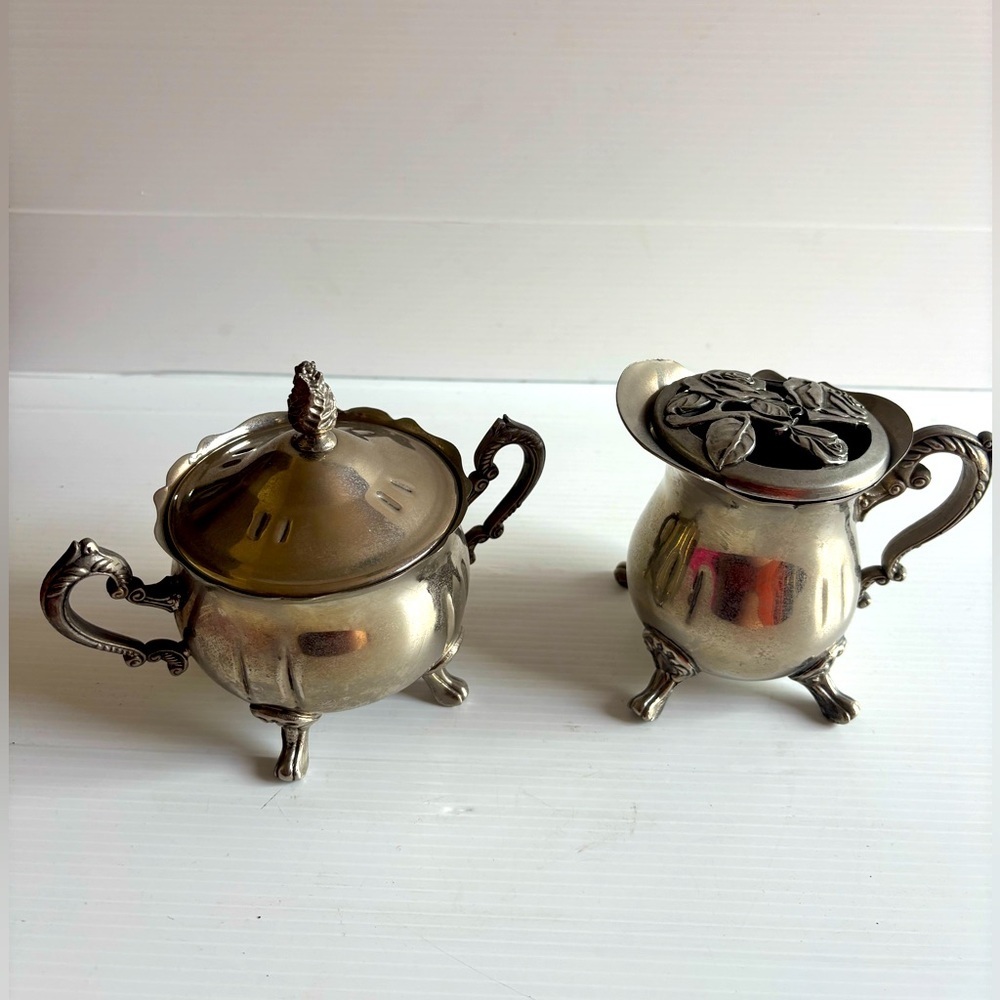 Vintage Silver Plated Cream and Sugar Bowl